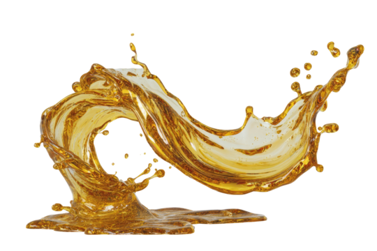 Golden liquid splashes in a dynamic, flowing curve