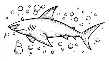 Fototapeta premium Shark in bubbles, line art