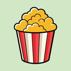 Cartoon illustration of a bucket of golden popcorn on light green