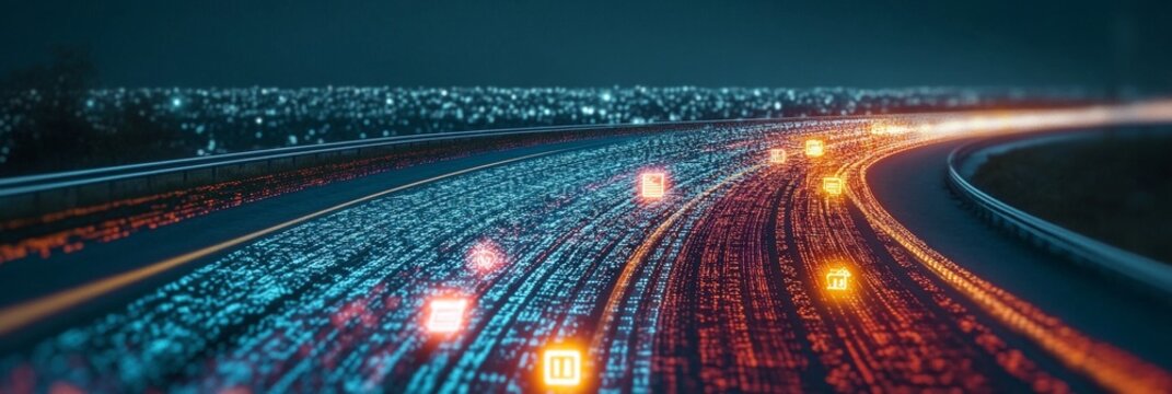 Futuristic Digital Highway Concept Featuring Smart Automotive Technology and Global Data Networks - Powered by Adobe