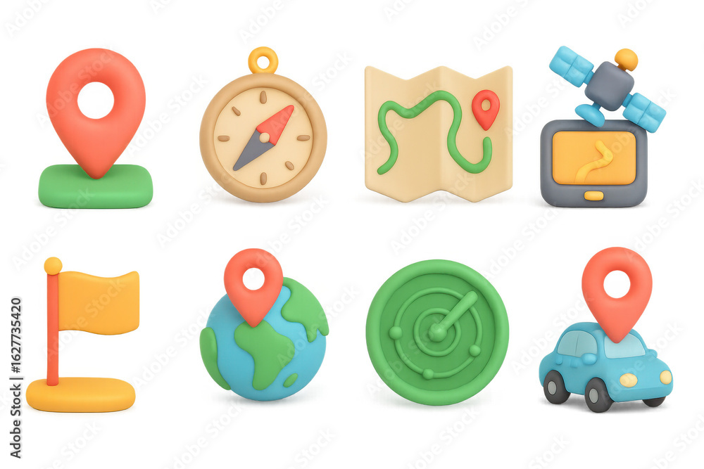 Poster 3d navigation and travel icons set featuring gps and map elements
