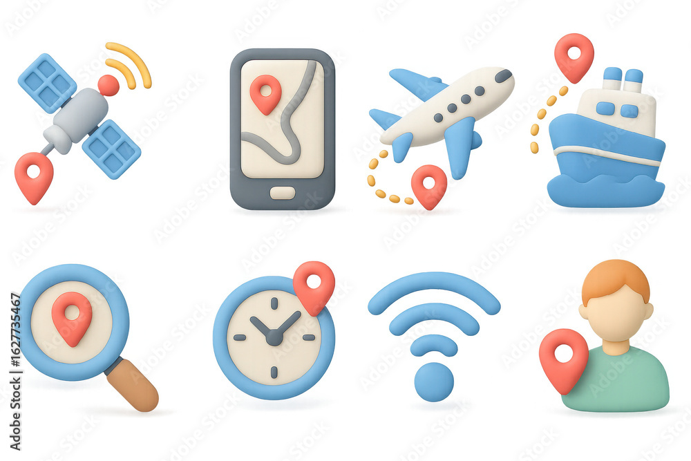 Poster 3d icon set for global navigation and communication