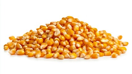 Golden corn kernels on white background. Artificial intelligence image