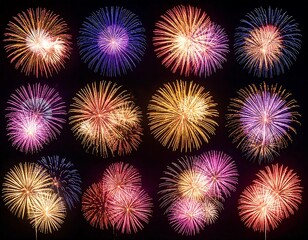 Fototapeta premium Colorful fireworks display collage