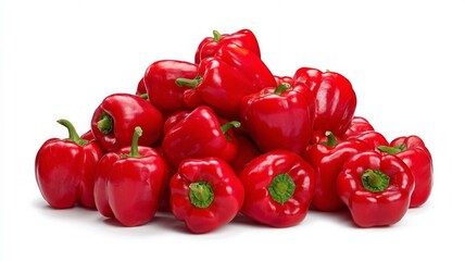 Vibrant red bell peppers on white background. Artificial intelligence image