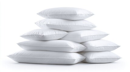 Stack of soft white bed pillows on plain background. Artificial intelligence image