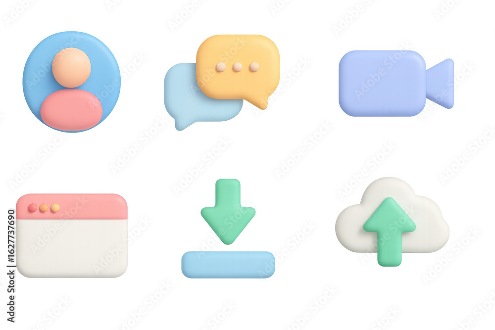 Poster 3d colorful communication icons set for digital apps and interfaces