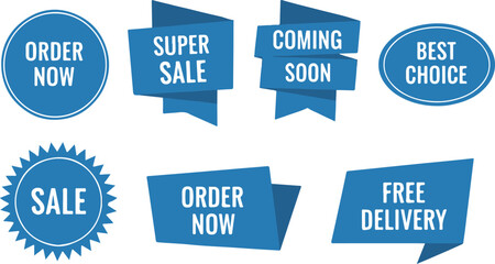 Obraz premium Set of blue badge icons with 