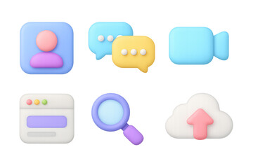 Fototapeta premium 3d pastel icons set: social media and technology elements