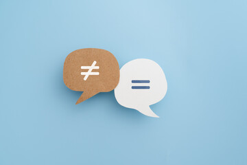 For equal and unequal , human rights, bias and personal mindset concept equal and unequal icon on...