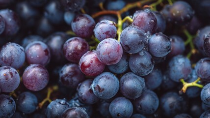 Close-up of ripe grapes on vine in sunlit vineyard. Artificial intelligence image