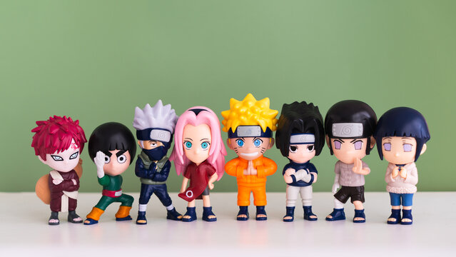 Bangkok, Thailand - 30 July, 2025;  Naruto Cartoon character set, Burger King Toy, popular Japanese  animes and mangas