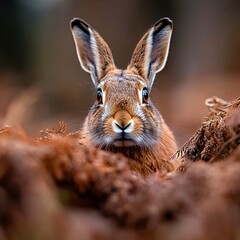 Fototapeta premium Close-Up of Hare in Natural Habitat Highlighting Food Scarcity