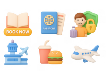 Travel icons: adventure planning essentials in 3d cartoon style