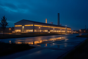 Naklejka premium Night View of Solar-Powered Factory