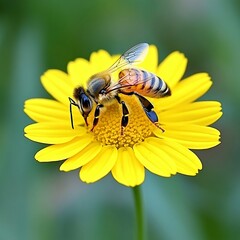 Honeybee on Bright Yellow Flower in Natural Environment
