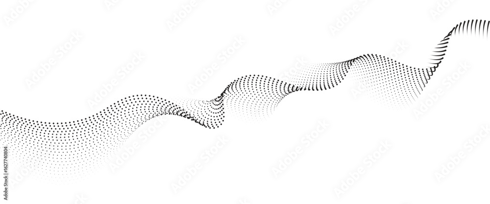 Poster flowing dot wave halftone gradient pattern on transparent background