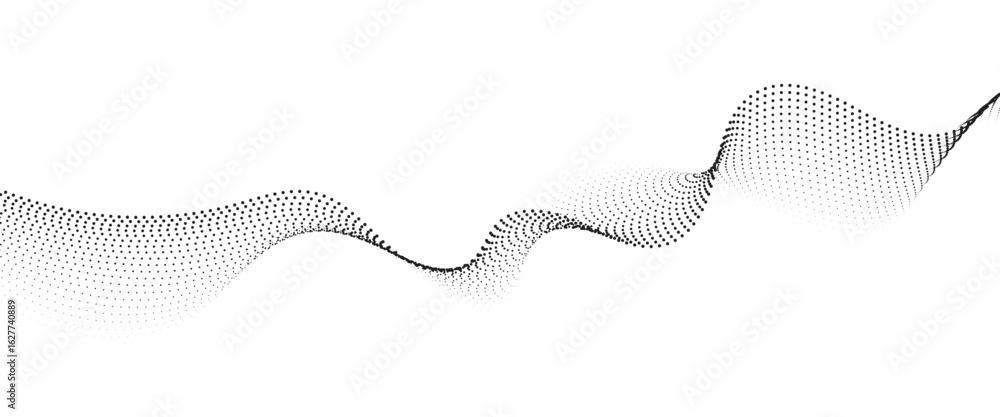 Poster flowing dot wave halftone gradient pattern on transparent background