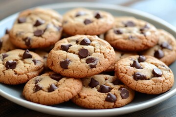 Indulge in a Plate of Deliciously Warm, Freshly Baked Chocolate Chip Cookies for a Sweet Treat