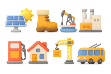 Creative set of modern energy and construction icons in 3d design