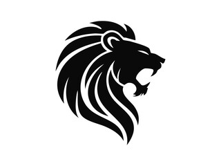 Bold vector minimalist silhouette of a roaring lion head