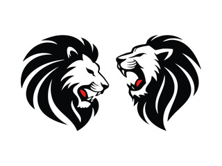 Bold vector silhouette of a roaring lion head for sports team logo or eSports badge