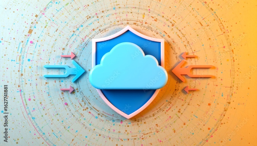 Poster cloud security with shield to protect data from cyber attack