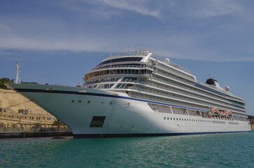 Luxury cruiseship cruise ship liner Star docked at terminal in La Valletta, Malta during summer...