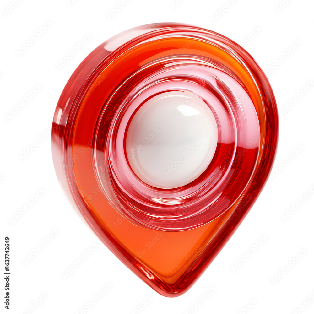 Poster abstract red location pin design with a glossy finish, suitable for digital maps and navigation apps