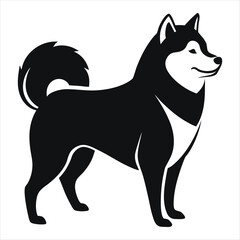 Stylized black and white silhouette of a husky dog