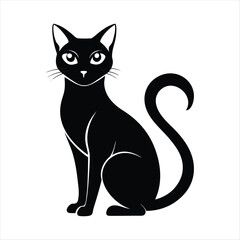 Stylized black cat sitting elegantly with a curled tail