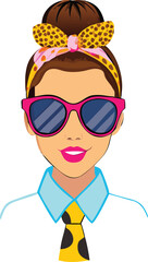 A stylish and modern illustration of a teacher with a high bun hairstyle 