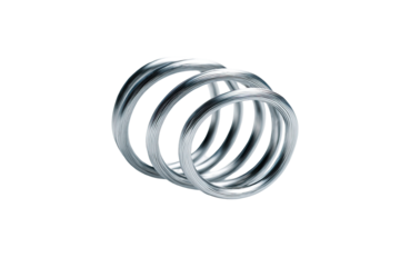 Metallic, overlapping, spiral rings,  three-dimensional,  close-up view.  A stylized representation of coiled springs