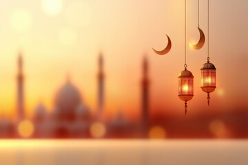 ramadhan festival concept mosque in moon
