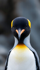 Majestic King Penguin Portrait Close Up View Wildlife Photography Stunning Detailed Bird Head Black and Yellow Feathers