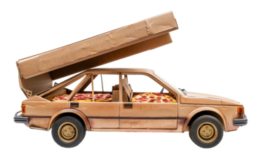 Pizza Box Inside Vehicle on white background