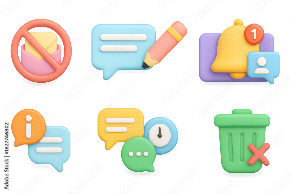Poster 3d message and notification icons: communication and alerts in modern design