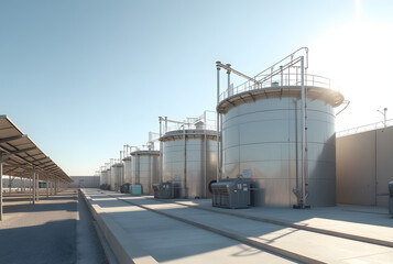 Obraz premium Hydrogen Energy Storage Tanks in Industrial Area