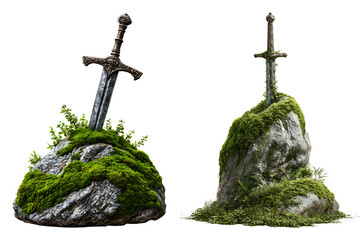 Set Ancient Swords Embedded Mossy