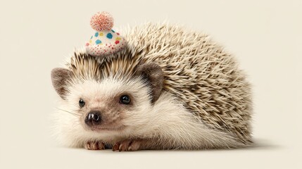 A small hedgehog wearing a party hat.