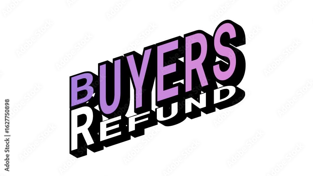 Aufkleber buyers vs refund, 3d text animation in isometric view with opposite word motion loop with bold typog