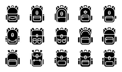 Backpack icons collection for travel and school hiking