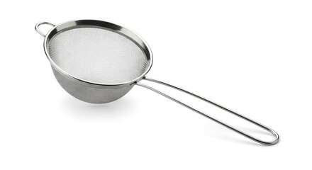 Stainless Steel Kitchen Strainer Isolated on White Background, Clean Design.