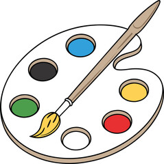 Watercolour palette with paint brush. Vector isolated artist tool or school painting lesson tool