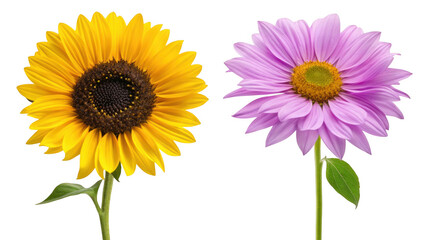 Naklejka premium Sunflower Flower and Lilac Flower isolated on transparent background