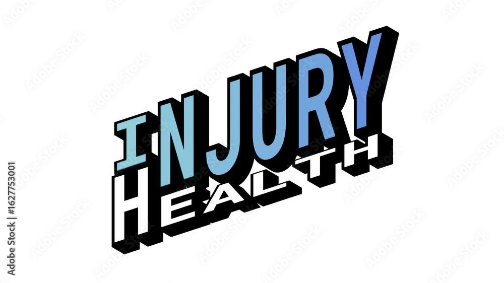 Aufkleber injury vs health, 3d text animation in isometric view with opposite word motion loop with bold typog