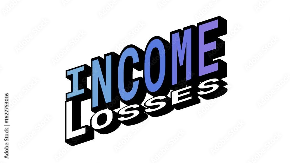 Aufkleber income vs losses, 3d text animation in isometric view with opposite word motion loop with bold typog