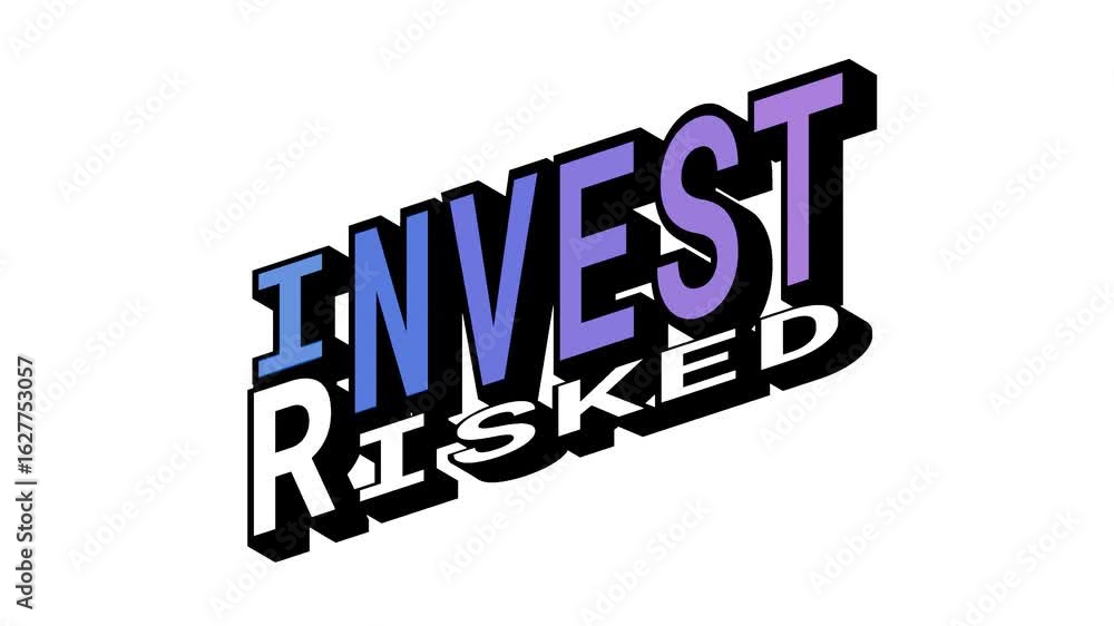 Aufkleber invest vs risked, 3d text animation in isometric view with opposite word motion loop with bold typog