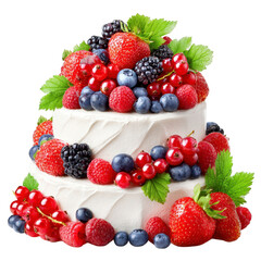 Obraz premium Two-tiered cake adorned with various berries