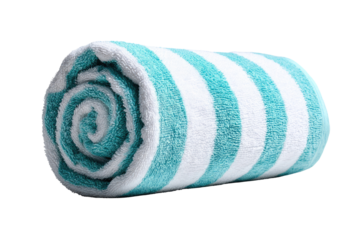 Rolled teal and white striped bath towel (1)
